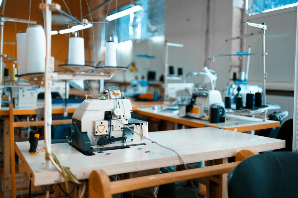 Sewing department of a textile factory interior